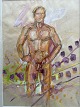 Ole Buus Larsen præsenterer: Akvarel af Steen Andersen 1990 - Nøgen mandlig croquis model.