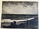 Akvatinte af Knud Eel - Aften ved Havet 1938.