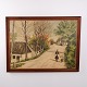 Oliemaleri med Landsbymotiv, Kvinde og Barn, signeret N. ...
