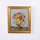 Blomstermaleri på Plade med Vase i Guldramme 40 x 34 cm