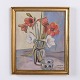 Blomstermaleri på Lærred i Guldramme 38 x 32,5 cm