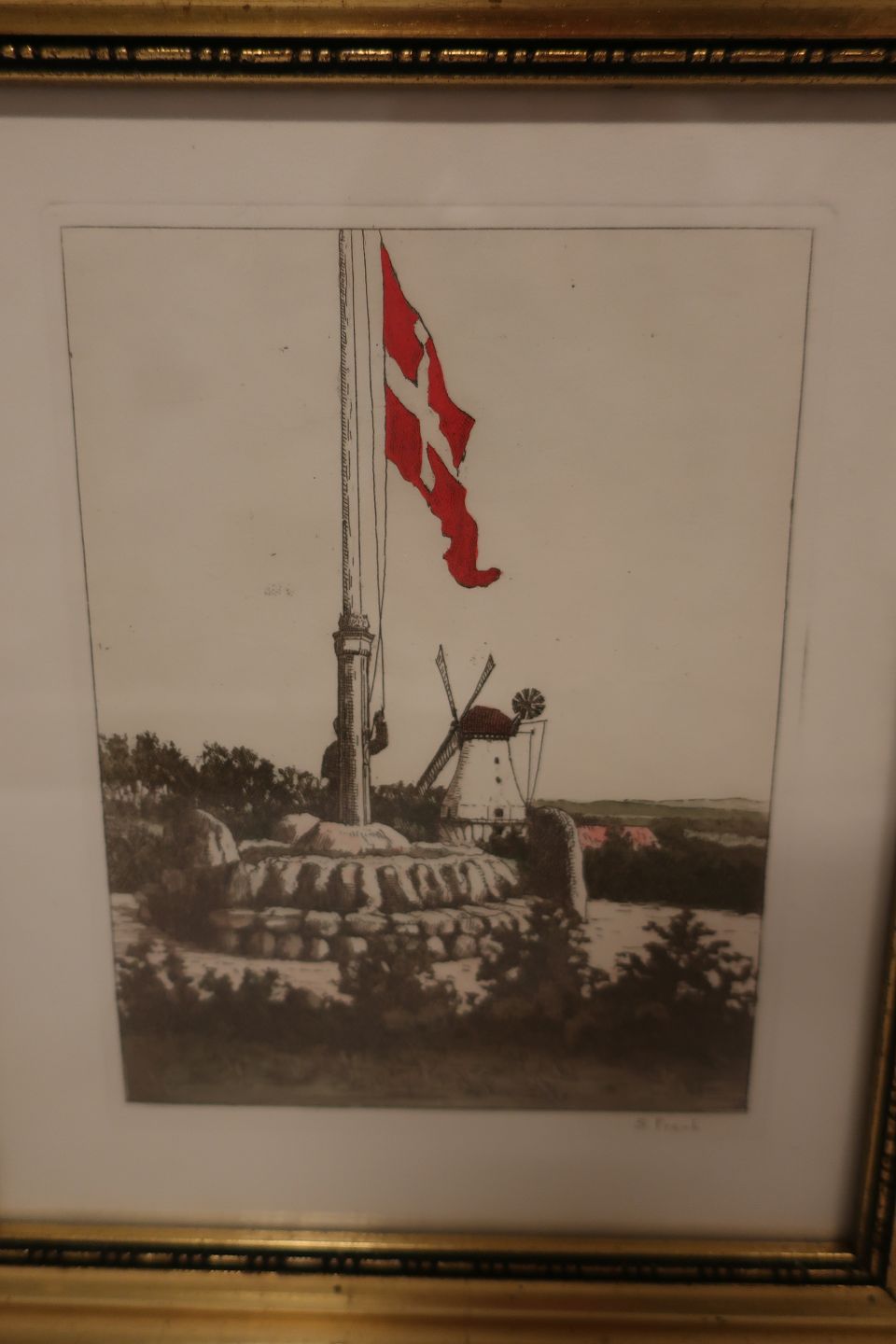 ViKaLi - Dybbøl Banke * Koloreret radering, indrammet i den gamle ramme * Af Frank *