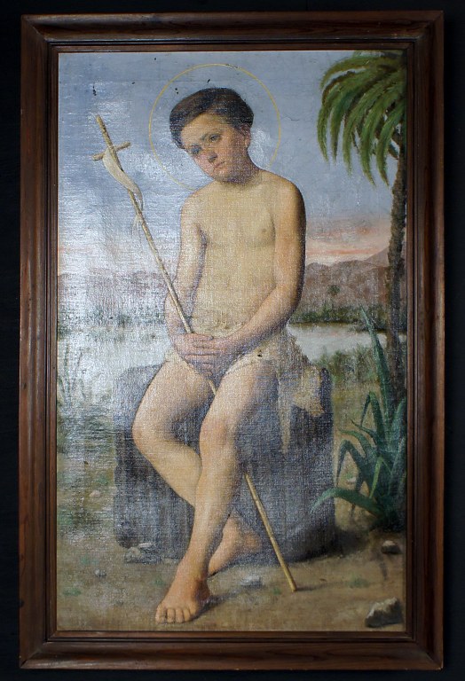 Oil on canvas. 19th century. Unsigned, John the Baptist, in the background 
landscape with palm trees.