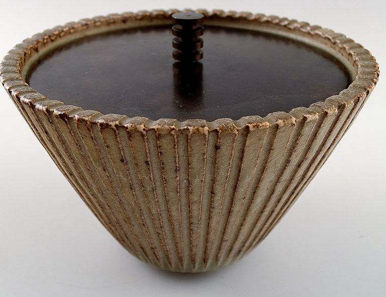 Arne Bang. Ceramic Vase with bronze lid.
