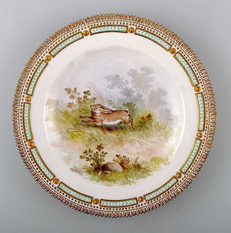 Royal Copenhagen Flora Danica / fauna Danica dinner plate, hare in landscape.