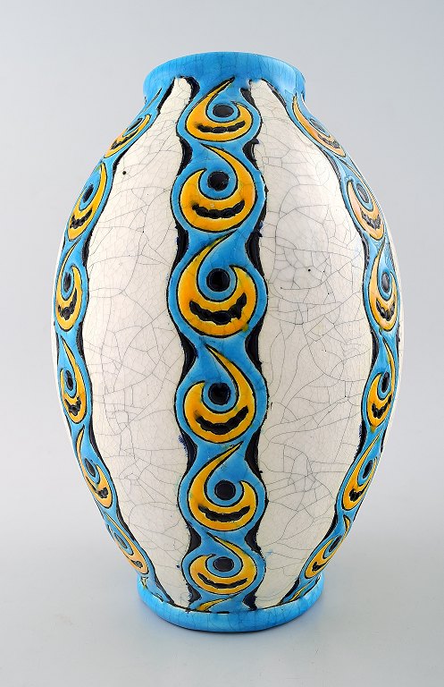 Boch Freres Ceramic, Belgium large art deco ceramic vase.
