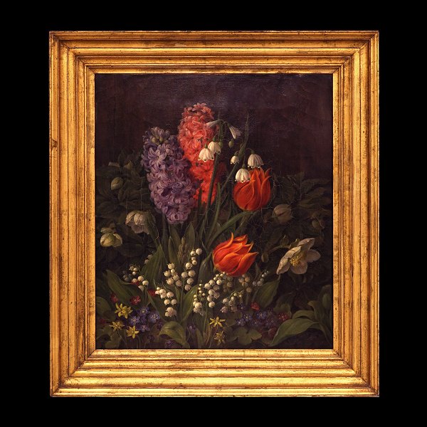 Christine Løvmand, 1803-72, student of C. W. Eckersberg, oil on canvas, 
stilleben with flowers. Signed "CL". Visible size: 37x31cm. with frame: 48x42cm