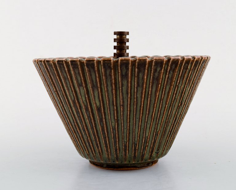 Arne Bang. Ceramic Vase with bronze lid.