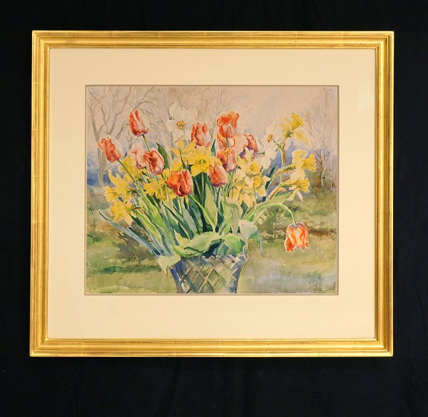 Grossfürstin Olga Alexandrova von Russland: Stilleben mit Blumen. Aquarell. 
Signiert um 1930. Lichtmasse: 35x42cm. Mit Rahmen: 54x61cm