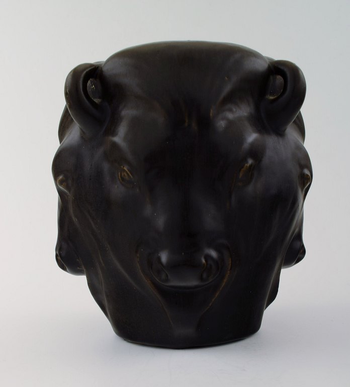 Karl Hansen Reistrup for Kähler. Bulls heads, pottery vase. Bull vase, approx. 
1900.