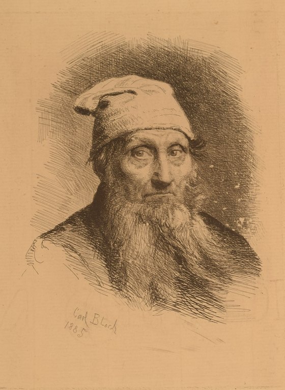 Carl Bloch. "Old man". Etching.
