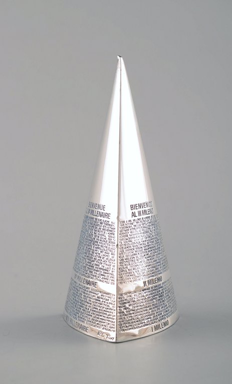 Rare Claude Picasso for Christofle. "Welcome to the 3rd Millennium". Cone-shaped 
sculpture / paper weight.
