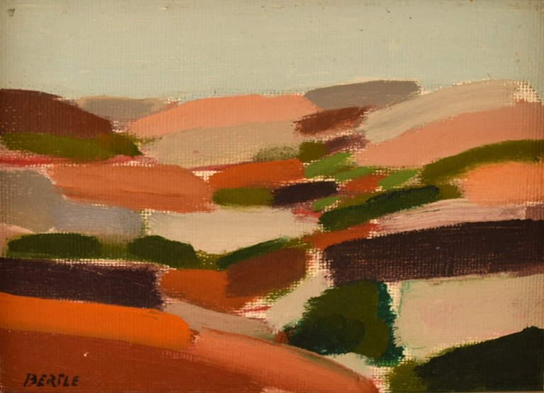 Lars Bertle, Swedish artist. Oil on plate. "Bohuslän". Modernist landscape. 
1960s.
