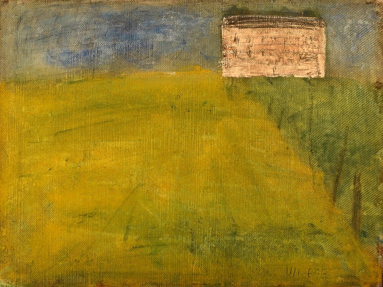 Lili Ege (1913-2004). Danish painter. Oil on board. "Falster". Modernist field 
landscape. 1970