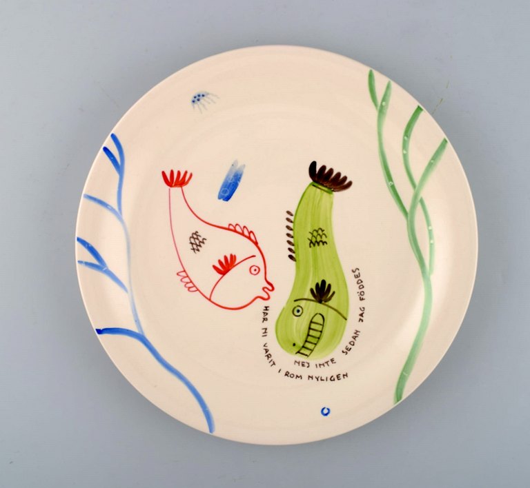 Stig Lindberg for Gustavsberg. "Löja" plate. Hand painted with fish motifs. 
1950