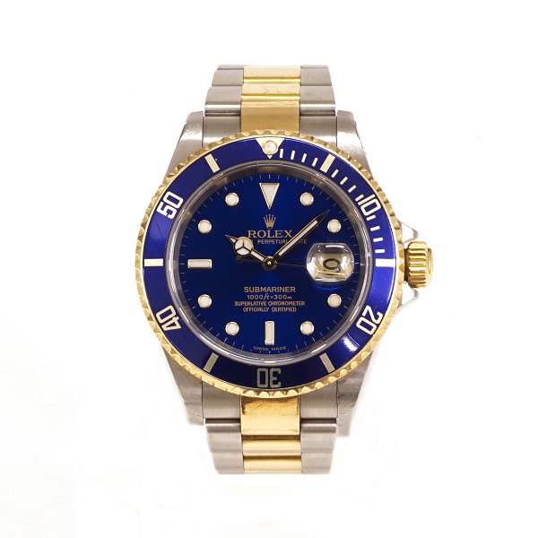 Rolex Submariner guld/stål ref. 16613. År 2005. D: 40mm. Leveres med box og 
papirer