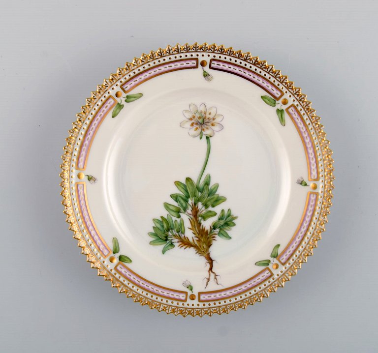 Royal Copenhagen Flora Danica side plate in hand-painted porcelain with flowers 
and gold decoration. Model number 20/3552.
