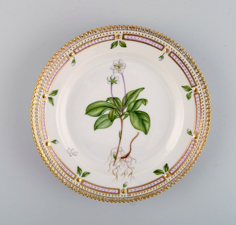 Royal Copenhagen Flora Danica salad plate in hand-painted porcelain with flowers 
and gold decoration. Model number 20/3573.
