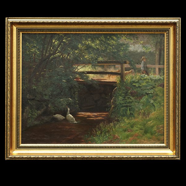 Simon Simonsen, Landschaftspartie, Öl auf Leinen. Signiert und datiert 1887. 
Lichtmasse: 45x57cm. Mit Rahmen: 58x70cm