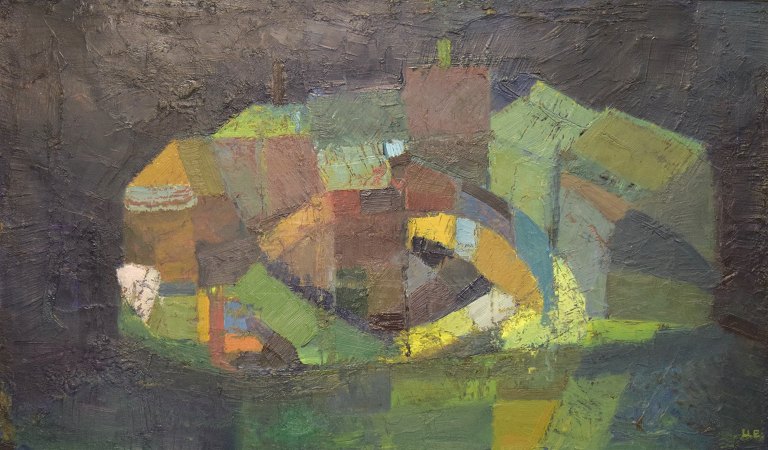 Ulla Ekman-Dahlbäck (1924-2011), listed Swedish artist. Large painting. Oil on 
canvas. Abstract composition. 1960s.
