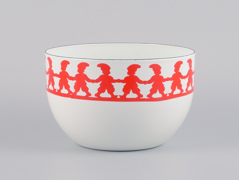 Kaj Franck, for Arabia, "Tonttu" enamelled metal bowl, decorated with dancing 
gnomes.