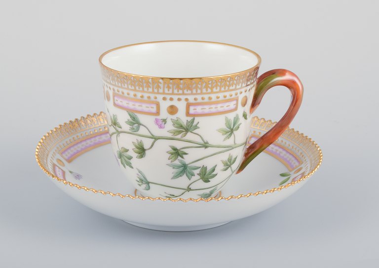 Royal Copenhagen Flora Danica coffee cup with saucer.
Hand-painted.