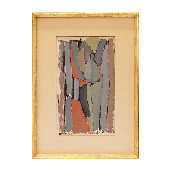 Bernard Dufour, 1922-2016, komposition, mixed media på papir. Signeret. Lysmål: 
23x14cm. Med ramme: 35x25cm