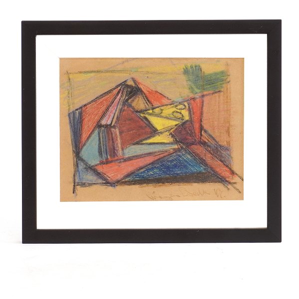 Mogens Balle tegning. Mogens Balle, 1921-88, oliekridt. Signeret og dateret 
1947. Lysmål: 16,5x20,5cm. Med ramme: 25x28cm