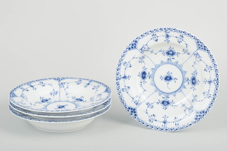 Royal CopenhagenBlue Fluted Half Lace, model 1/566Set of four deep plates, 1980s.