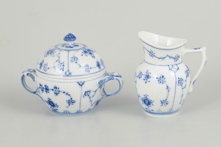 Royal Copenhagen Blue Fluted Plain, sugar bowl with lid and creamer.