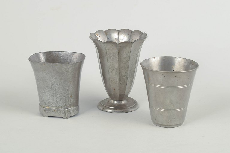 Just Andersen, set of three small vases in pewter.