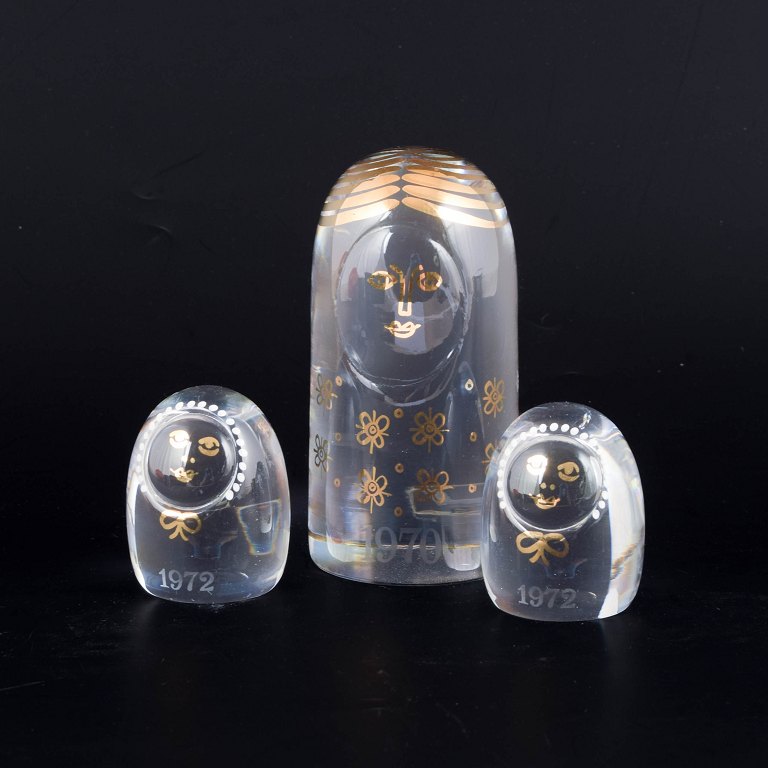 Kosta Boda, set of three “Family” glass figures.