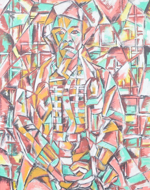 Charles Njan (b. 1950), abstract figurative composition, Tanzanian artist.