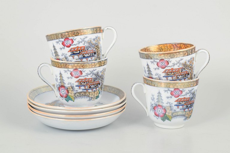 Rörstrand Japan, set of four large cups with saucers.
